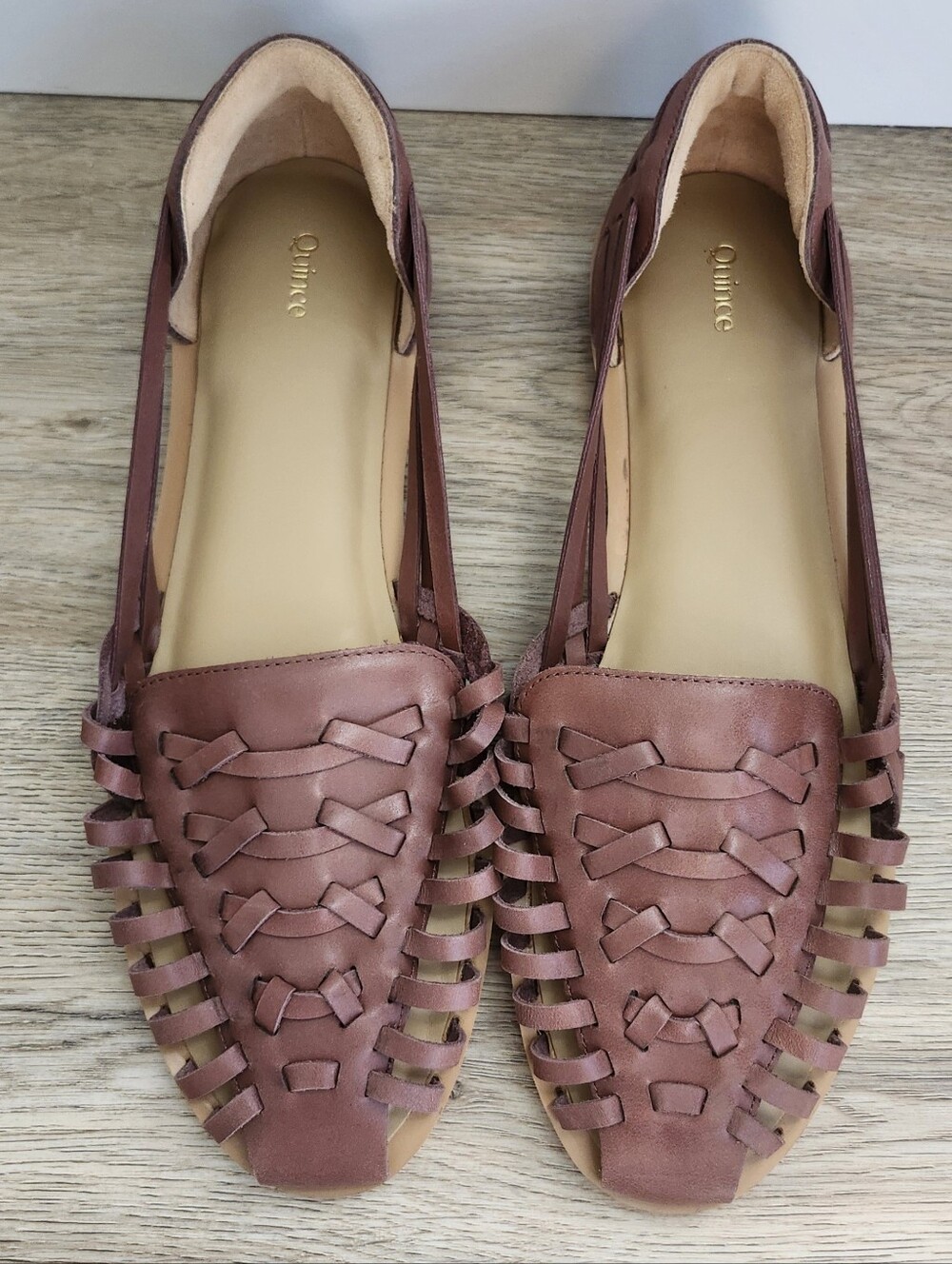 Quince Leather Huarache Flat Sandal, Size 10.5, Brandy